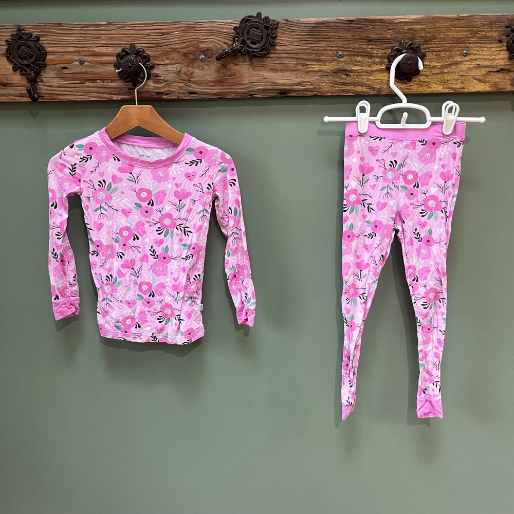 Little Sleepies Kids Pink Floral Heart Bamboo Viscose Pajama Set 4T